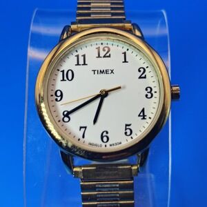 Vintage‎ 2007 Timex Indiglo 30mm Women's Quartz Watch Gold Tone Stretch Bracelet